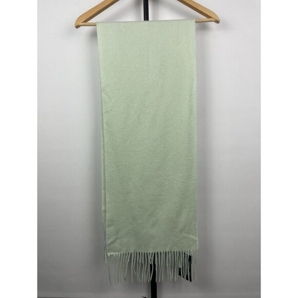 Murray Allan Mint‎ Green 100% Cashmere Twill Knit Fringe Hem Rectangle Scarf - Picture 3 of 7